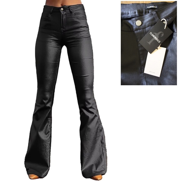 Flamingals Pants - Flamingals NWT Faux Leather Flare Pants For Curvy Women Medium Brand New Black